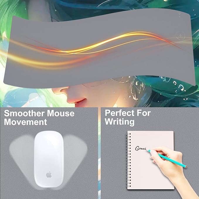 Desk Mat with Wireless Charging Grey Mouse Pad with Wireless Charger Desk Pad Matt for Desktop Mousepad Gaming Large Mouse Pad Leather Compute for Keyboard and Mouse 32 x 16