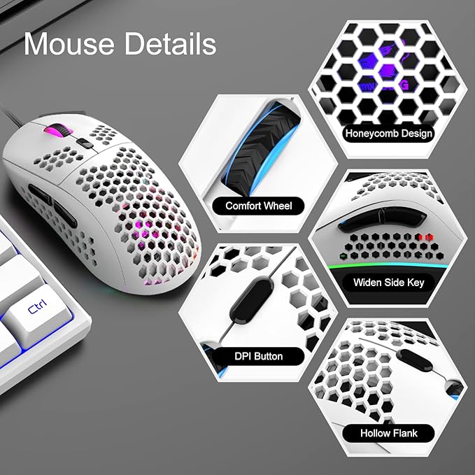 60% Gaming Keyboard and Mouse Combo Samll Mini RGB LED Backlight Mechanical Feeling and RGB 6400 DPI Honeycomb Optical MouseGaming Mouse pad for Gamers and Typists