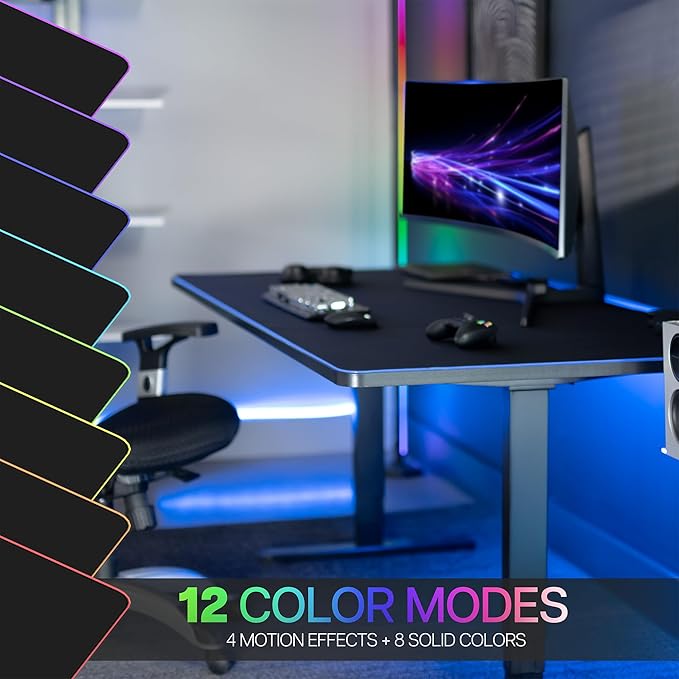 VIVO Extra Large 71 x 36 inch Full Size Desk Pad with RGB Lighting for Office Ambience and Immersive Gaming Oversized Mouse Pad Table Top Cover 12 Color Modes Non-Slip Base Black DESK-PAD72-36