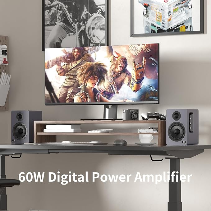 60W Computer Speakers for Desktop PC DSP Bluetooth 5.3 24-Bit Optical USB-C AUX Silk-Dome Tweeter Carbon-Fiber Driver Desk Speakers for Laptop/Mac/Monitor Slate Blue