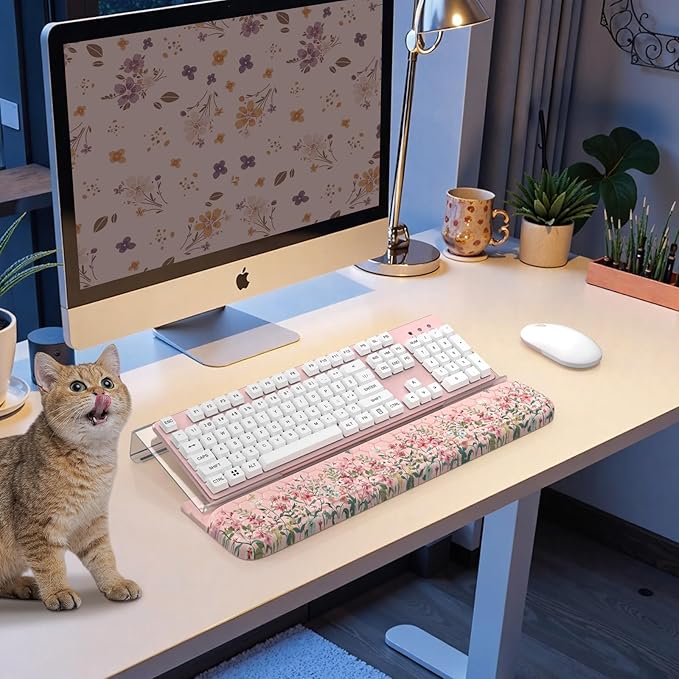 HAOCOO Ergonomic Keyboard Rest Wrist PadComfortable Keyboard Wrist Rest Holder 3-Level Height Adjustment Acrylic Keyboard Stand Easy Typing Desk Accessories Aesthetic Keyboard Riser for Desk