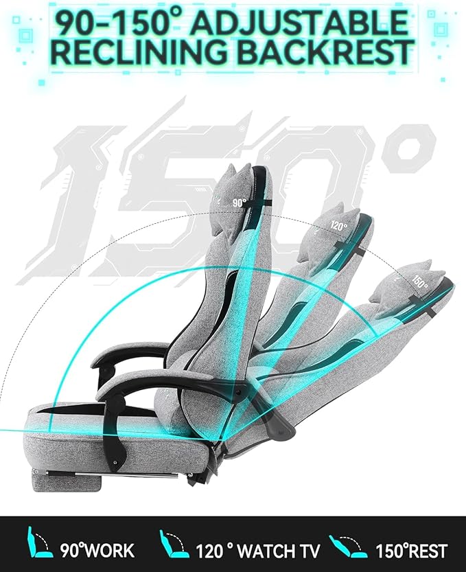 Gaming Chair Computer Office Chair with Foot Rest Ergonomic Fabric Desk Chair with Adjustable Lumbar Support &amp Headrest Comfortable PC Reclining Gaming Chairs for Adults Silla Gamer 350lbs