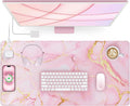 Pink Marble Mouse Pad with 15W Wireless Charging 31.5x15.8 Large Gaming Desk Pad/Mat for Women Girls Waterproof Ultra-Smooth Surface Non-Slip Base with 20W PD Adapter