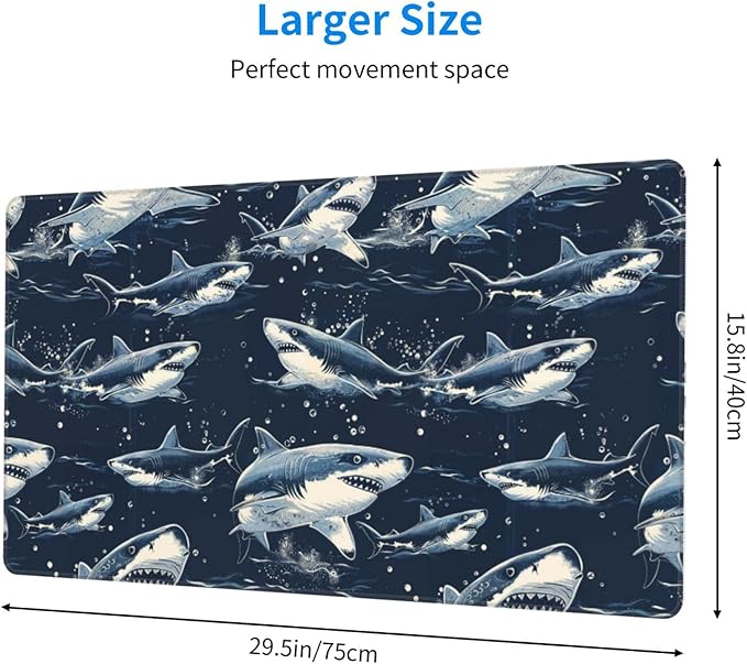 Shark Mouse Pad Non Slip Large Desk Keyboard Mat Gaming Protection Pad 16X29.5 Inch