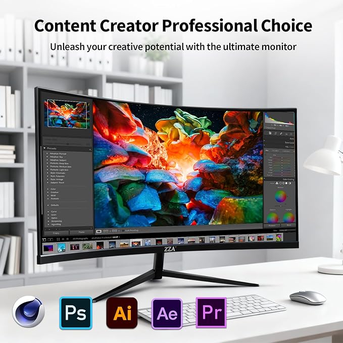 ZZA 32 Inch 4K 1500R Computer Monitor UHD (3840 x 2160) 60Hz Ultra-Clear Screen 100% sRGBEye Care Screen with HDMI DisplayPort for Home and Office VESA(100x100mm)