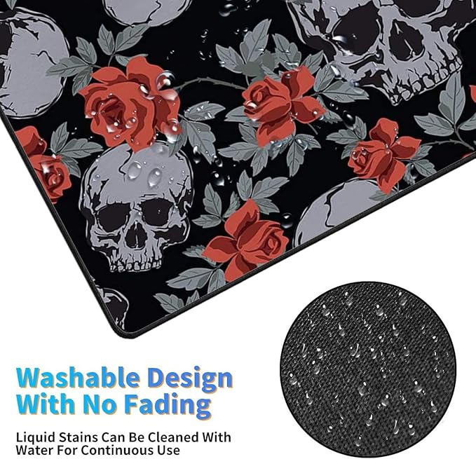 Extended Gaming Mouse Pad Desk Pad Keyboard Pad Mouse Wrist Rest and Coaster Anti-Slip Rubber Base Mouse Pad Suitable for Gaming and Office Human Skulls Vintage Roses