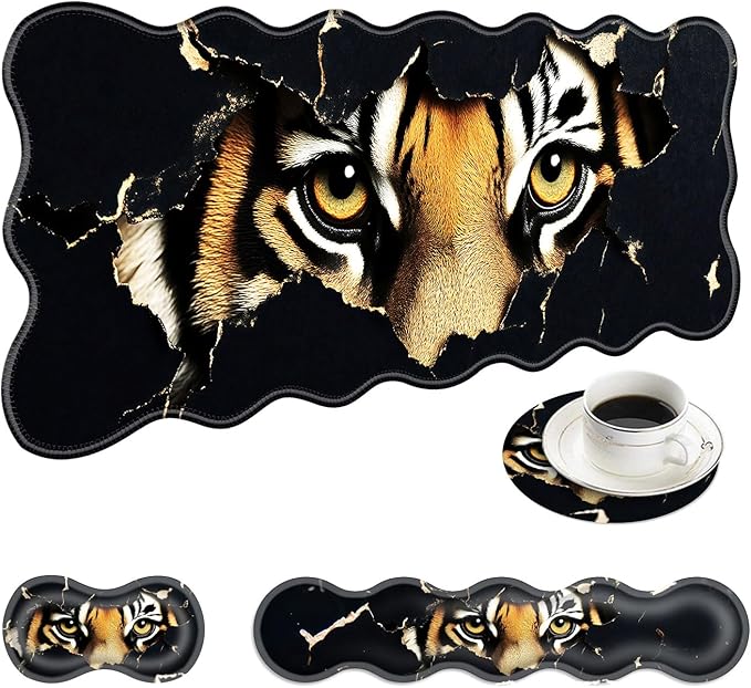 Large Mouse Pad and Keyboard Wrist Rest Desk Pad for Keyboard and Mouse 4-in-1 Large Gaming Mouse Pad with Wrist Support Desk Mat for Home Office Study Game-Tiger Eyes