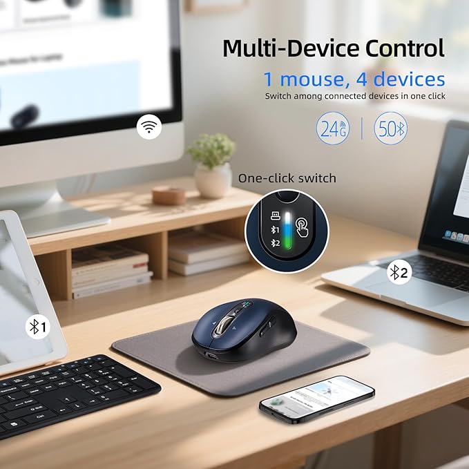 Bluetooth Wireless Mouse for LaptopUSB+BT×2USB-C ChargingQuiet Multi Device MouseMetal 4-Way Super Scrolling± 3200 DPI10 ButtonPlug&ampPlayErgo Computer Cordless Micefor iPad/Tablet/Mac/PC/P