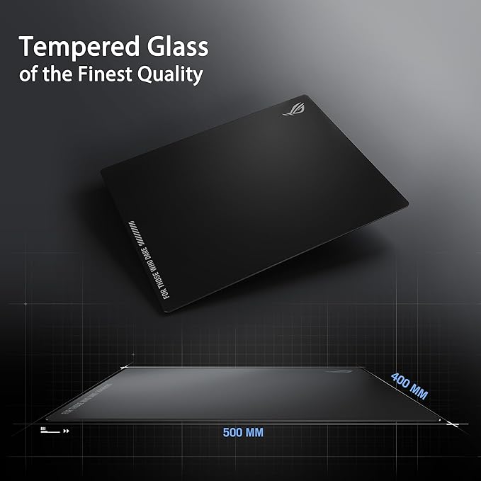 ASUS ROG Moonstone Ace L Glass Gaming Mouse Pad – 19.7” x 15.7” Ultra-Smooth Matte Tempered Glass for Quiet Ultrafast Glides Impact/Scratch Resistant Easy to Clean Anti-Slip Silicone Base - Black