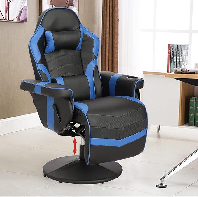 LVUYOYO Reclining Gaming Chair Massage Gaming Chairs for Adults High Back PU Leather Game Recliner w/Adjustable Height Swivel Game Chair with Lumbar Support Cup Holder Headrest