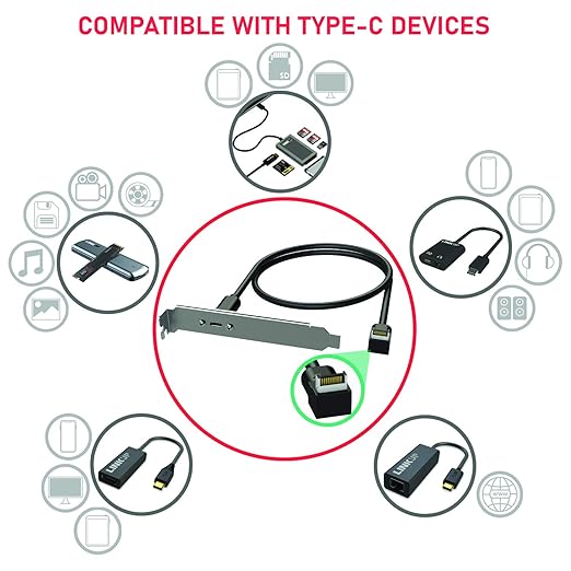 LINKUP - USB 3.2 Gen 2x2 20Gbps USB-C Type Internal Panel Cable Mount Motherboard Header Extension Adapter┃20-Pin A-Key Male with Cover to USB-C Female Connector with PCI Bracket - Right Angle - 40cm