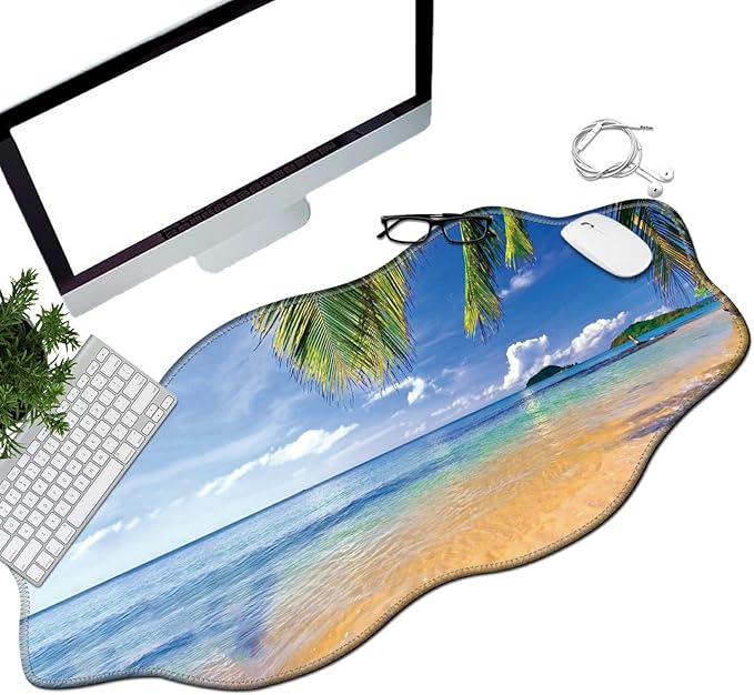 Beach Palm Desk Mat Mouse Pad 35.4X15.7 XL Extended Mousepad Huge Mouse Pads with Stitched Edges Desk Pad for Work Game Office Home