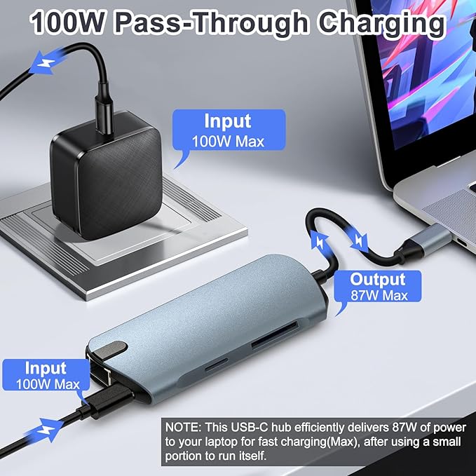 8-in-1 USB C Hub Ethernet Adapter with 4K@60Hz HDMI 100W PD Charging 3X USB 3.0 Ports 1Gbps RJ45 SD/TF Card Reader USB C Adapters Compatible with MacBook Pro/Air iPad Pro and More Laptops