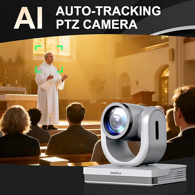 PTZ Camera 20X Optical Zoom 60fps HDMI USB SDI LAN PoE AI Auto Tracking PTZ Conference Camera for Church Live Streaming Video Conference Event Education Broadcast with Youtube Facebook Live Zoom