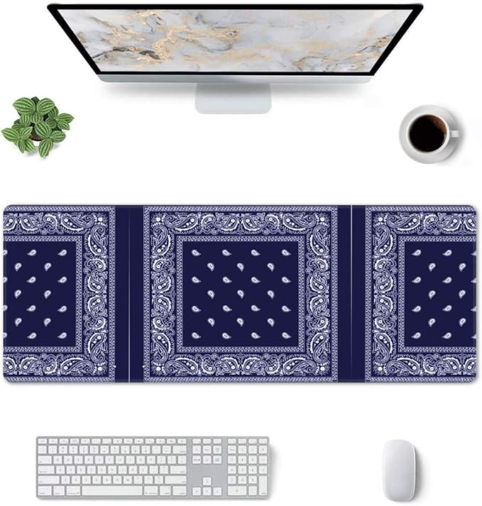 Bandana True Blue Large Mouse Pad 31.5x12 Inch Gaming Desk Mat XXL Non-Slip Rubber Base Computer Pad with Durable Stitched Edges for Work and Play