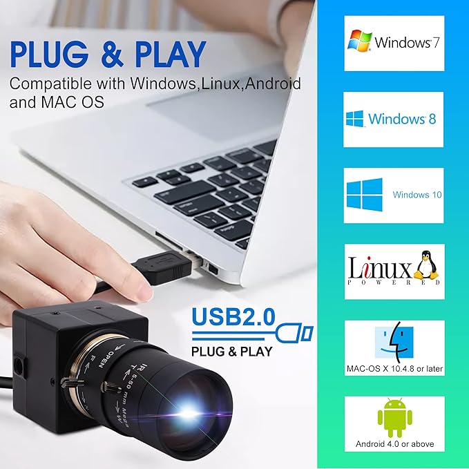 4K USB Camera - 10X Optical Zoom Ultra HD 2160P IMX415 Sensor Plug and Play for Windows Linux Mac Raspberry Pi