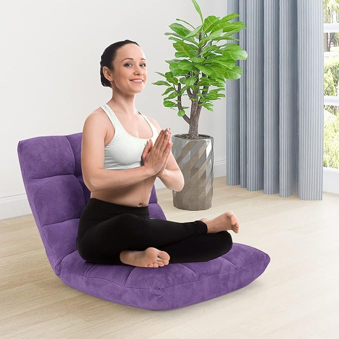 DORTALA Floor Gaming Chair with Back Support 14-Position Adjustable Banana Chair for Adults Foldable Floor Seats for Reading Gaming (Purple)