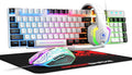 Wired Rainbow LED Backlit Keyboard and Mouse Over Ear Headphone with Mic Gaming Mice and Pad for PC Xbox and PS4 (White/Black)