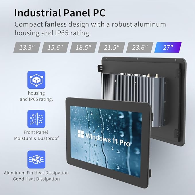 27 inch Panel PC IndustrialIndustrial Embedded Panel PCFanless Panel Computer All in One Windows 10 ProI7 8GB RAM 512GB ROM4xUSB3.02xUSB2.04xRS232+2xRS4858*GPIOHDMI2xLAN
