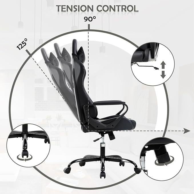 Gaming Chair High Back PU Leather Gaming Chairs Computer Chair with Armrest Headrest and Lumbar Support for Kids Teen Adults Men Women Height Adjustable Gamer Chair Computer Chairs for Adults