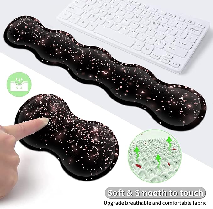 Large Gaming Mouse Pad (31.5x11.8 in) Rubber Base XXL Mousepad with Stitched Edges Ergonomic Keyboard Wrist Rest Extended Mouse Mat Desk Pad for Work Game Office Rose Gold Glitter Black Mousepad