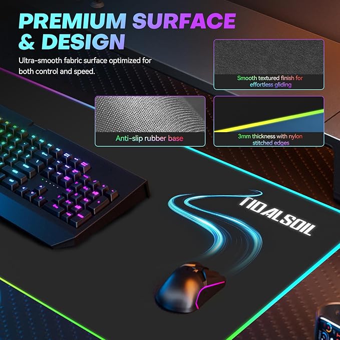 RGB Gaming Mouse Pad with 15W Wireless Charger 17 Lighting Modes LED Mouse Mat Extra Large 27.6x11.8 Extended Mouse Pad with Non-Slip Base Type-C Plug &amp Play for Keyboard Mouse and Phone