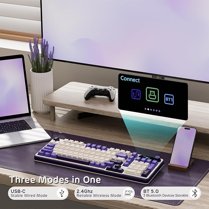 RK ROYAL KLUDGE S98 Mechanical Keyboard w/Smart Display &amp Knob Top Mount 96% Wireless Mechanical Keyboard BT/2.4G/USB-C Hot Swappable Software Support Massive Battery 98 Keys