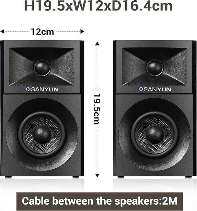 Sanyun SW203 4.0 Computer Speakers - 60W 4-Way DSP Control 3D Immersive Sound - 3 Carbon Fiber Woofer &amp 20mm Silk Dome Tweeter - 24bit DAC USB/Bluetooth 5.4/AUX - Studio-Grade Audio (Pair Red)