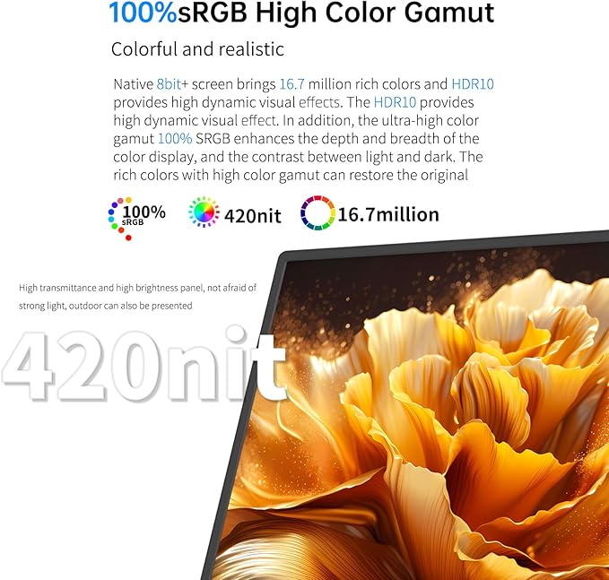 10.5 Portable Monitor 3:2 1280P FHD IPS Display with HDR10 420 Nits 60Hz Dual USB-C &amp Mini HDMI Adjustable Stand Ultra-Slim Mini Screen for Laptop PC Phone Game Consoles Raspberry Pi