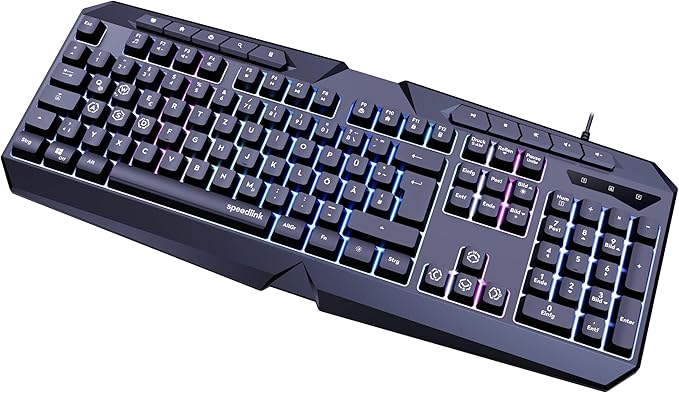 Speedlink LUDICIUM RGB Rainbow Gaming Keyboard Computer Keyboard Wired RGB Gaming Keyboard German QWERTY Layout Windows Key Lock WASD Switch 10 Multimedia Keys Black