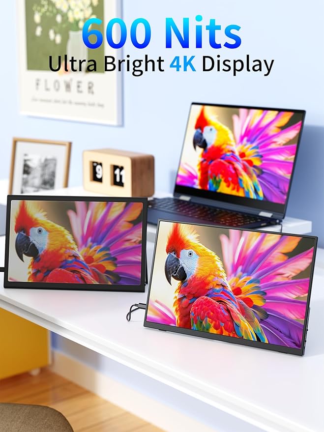 4K Portable Monitor 13.3 UHD IPS Laptop Screen Slim Lightweight Dual USB C HDMI Computer Gaming Display with Speakers Travel Monitor for PC Phone PS5/4 Xbox Switch