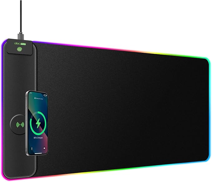 Magnetic Wireless Charging RGB Mouse Pad 31.5'' x 15.8'' Large LED Gaming Desk Mat 24 Light Effects Non-Slip Rubber Base Waterproof Ultra-Smooth Surface
