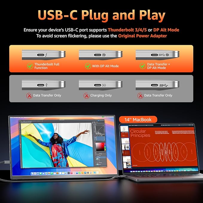 Portable Monitor 18.5 inch 1080P FHD 128% sRGB 100Hz Travel Monitor for Laptop MacBook Surface PC Xbox PS5 HDMI USB-C VESA Compatible Built-in Speaker