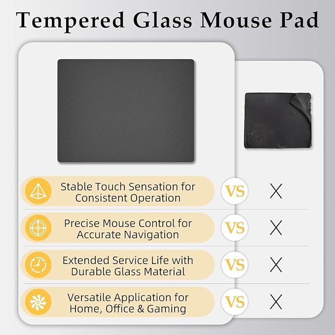 Glass Gaming Mousepad Tempered Glass Hard Mouse PadSmooth SurfacePrecise ControlSuitable for Esports Games and Office Use12.2x16.2InBlack