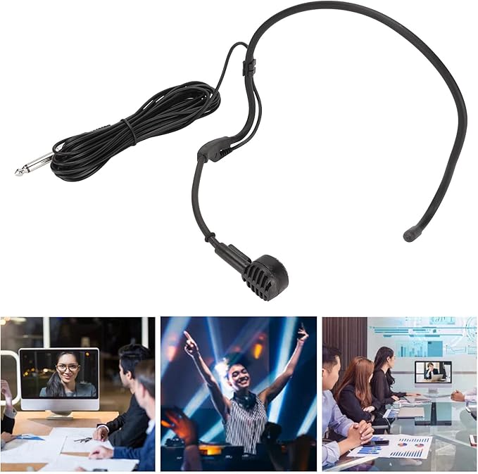 Headworn Microphone with Dynamic Transducer for HiFi Sound 5m Long Cable Earhook Microphone with 6.35mm Jack for Karaoke Systems Lecturers and Presenters
