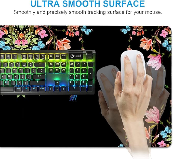 Extended Black Gaming Mouse Pad Ergonomic Memory Foam Keyboard Wrist Rest Support &amp Non-Slip Mouse Wrist Rest for Laptop Desk Writing Pad Hummingbird Watercolor Flower Office Desk MatLarge Mouse