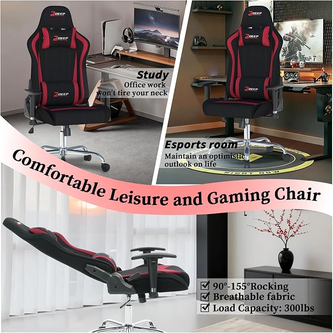 Gaming Chair High-Back Ergonomic Computer Chair Adult Lumbar Support Breathable Fabric Office Chair 3D Independent Armrests.(1005-Red)