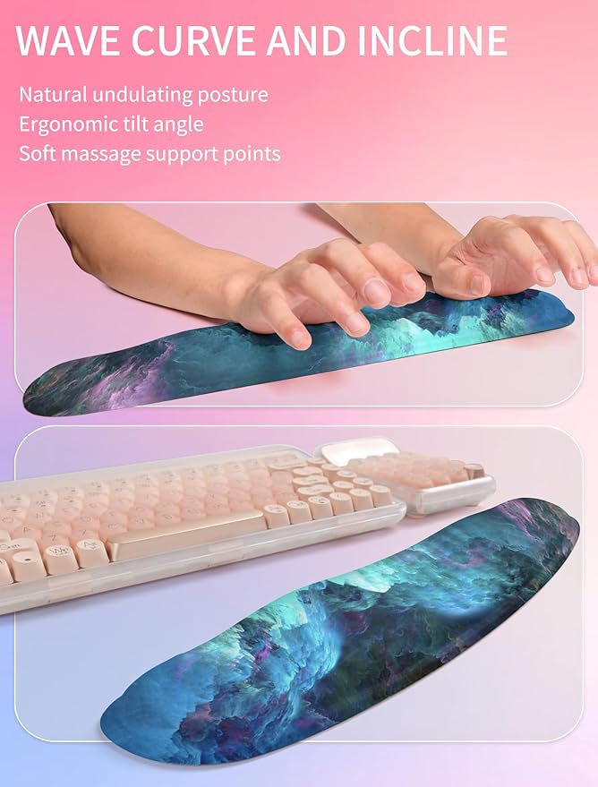 Hokafenle 2in1 Combination Wave Keyboard Wrist Rest and Ergonomic Curvature Mouse Pad Wrist Support for Relieve Wrist Pain Filled with Soft Cushion Memory Foam Nebula Dreamland
