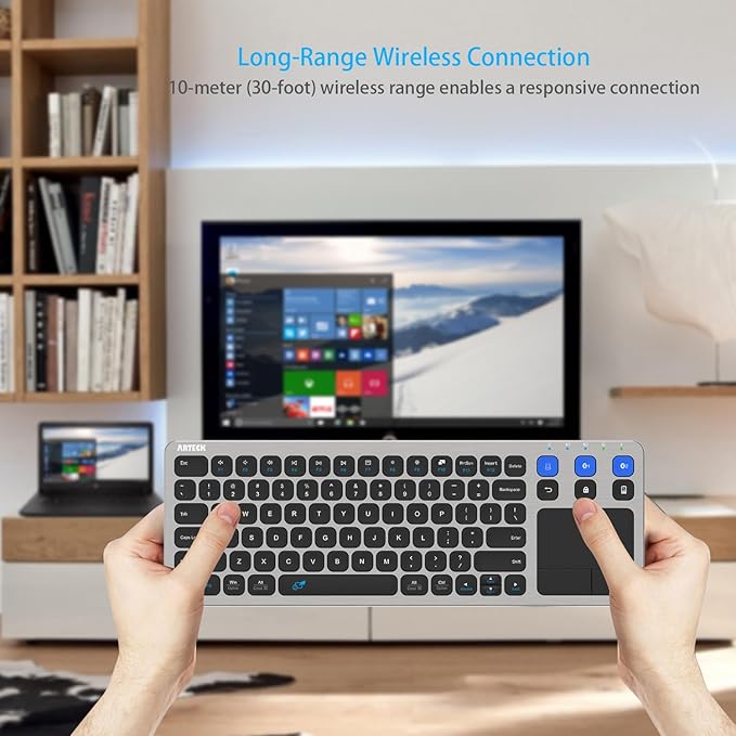 Arteck Universal 2.4G Wireless and Bluetooth Touch TV Keyboard Multi-Device with Easy Media Control and Build-in Touchpad Keyboard for Smart TV TV Box TV-Connected Computer Mac HTPC