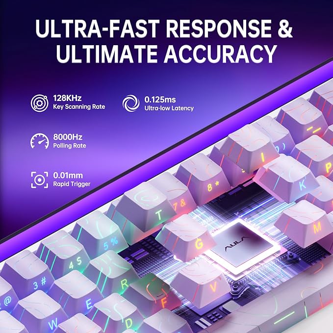 x AULA HERO 68 HE 60% Gaming Keyboard Wired Hall Effect Mechanical Keyboard Mini with Adjustable Actuation Rapid Trigger Mode 8K Hz Polling Rate0.125ms LatencySide Printed PBT KeycapsRGB Backlit