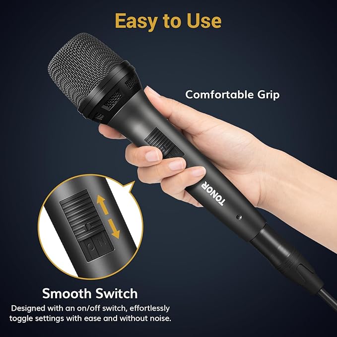 TONOR Professional Vocal Microphone for Singing Dynamic Handheld Wired Karaoke Mic Cardioid Studio Microfono with 450 cm/157inch XLR to 1/4 Cable for Speakers/Mixer Machine/Amp/Speech/Karaoke D5
