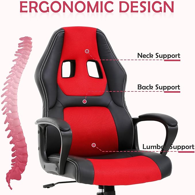 Gaming Chair Gaming Chair with Massager Massage Gaming Chair with Massage Lumbar Support Office Gaming Chair with Height Adjustable Gaming Chairs for Adults with 360°Swivel Max 250LBS Red