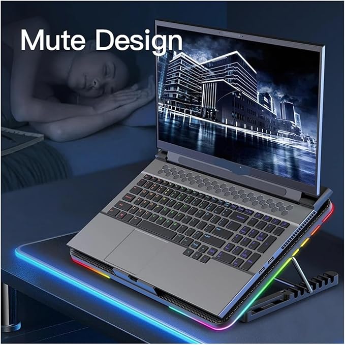 Universal Laptop Stand RGB Lighting Gaming Style 6 Fans LED Screen 12-15.6 Inch Laptop Cooling Pad with Mobile Phone Holder