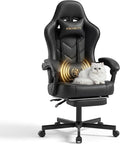 Desk Computer Gaming Chair - High Back Ergonomic Office Chair with Footrest and Lumbar Support Swivel Comfy Home Gamer Video Game Chairs with Pocket Spring Cushion for Adults (Black Leather)