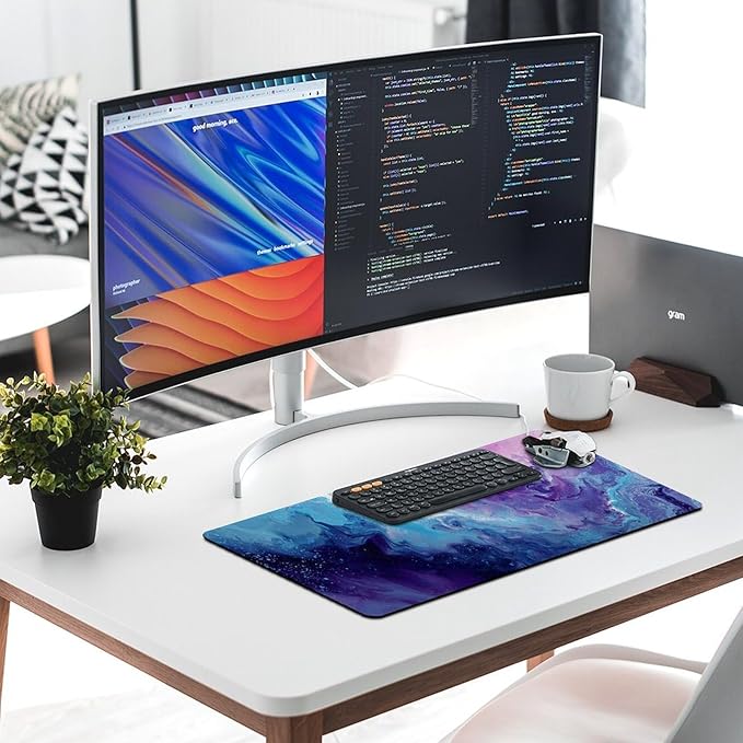 Blue Purple Marble Gaming Mouse Pad Non-Slip Rubber Base XXL Mousepad with Stitched EdgesWaterproof Washable Mouse Mat for Desk Home Office Gaming 29.5x16