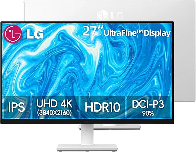LG 27 inch 4K UHD (3840x2160) IPS Monitor 60Hz Dynamic Action Sync Black Stabilizer HDR10 Reader Mode and Flicker Safe Anti-Glare OnScreen Control HDMI &amp DisplayPort Tilt Adjustable Whit