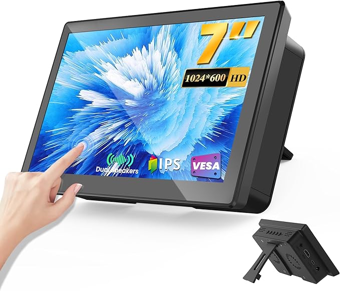7 Inch Touchscreen for Raspberry Pi5-Point 1024 * 600 IPS touchscreen Portable Monitor with HDMI Interface Dual-Speaker for Raspberry Pi 5/4B/3B+/3B/B+ Jetson Nano Win11/10/8/7(7'' 1024*600-a)..