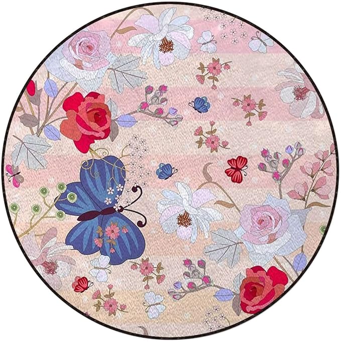Abstract Round Floor Mats for Office Chair Under Computer Desk Floor Protector for Rolling Chairs Non Slip Anti Scratches Modern Romantic Floral DesignPink Purple Diameter 47.2 in