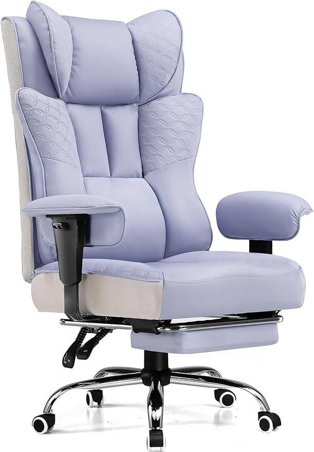 GTPLAYER Big and Tall Office Chair 400LBS Wide Ergonomic Gaming Chair with Deluxe Embossing Designed Leather with Foot Rest150°Reclining Adjustable Soft Armrests Pocket Spring Back Support and Pillow