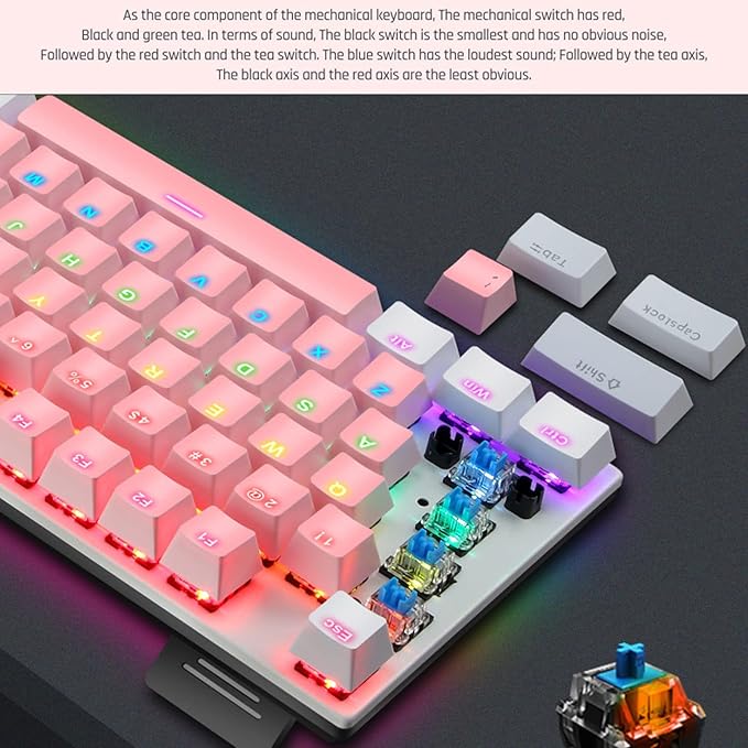 RGB Backlit 104 Keys Mechanical Gaming Keyboard USB Wired Computer Keyboard 28 Backlight Modes for Windows 2000 for Vista (Pink and White)